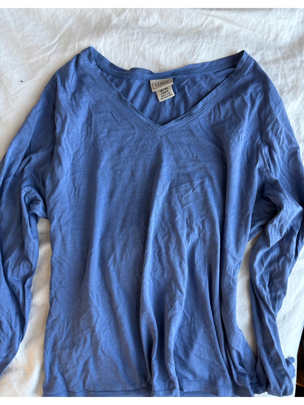 L.L. Bean Blue V-Neck Long Sleeve Top 100% Pima Cotton